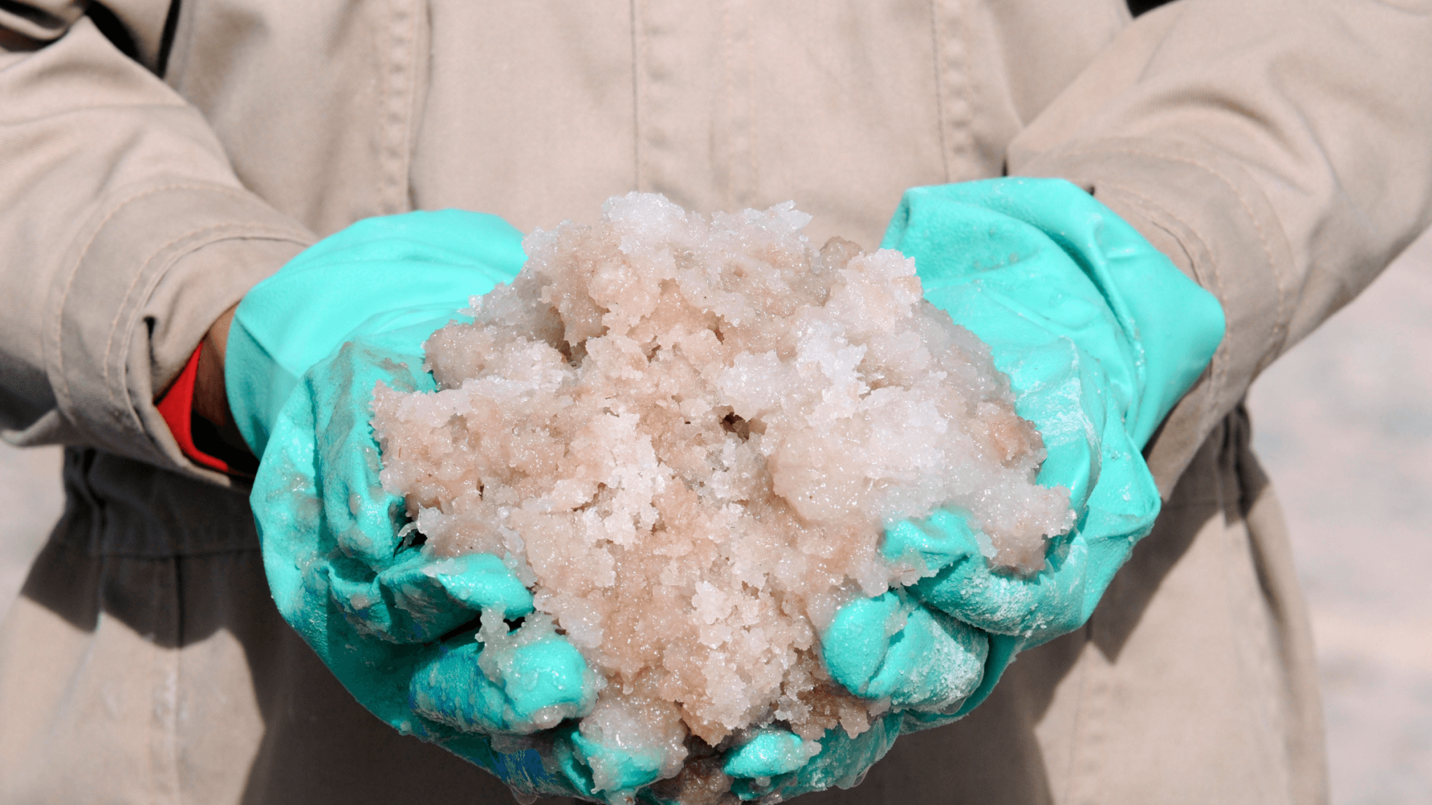 Bolivian workers at a pilot lithium extraction factory in the Salar de Uyuni